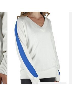 PAJAR NINA OFF WHITE V NECK WAFFLE KNIT COTTON BLEND OVERSIZED SWEATER LIKE NEW